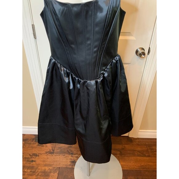 STAUD Black Satin Landscape Corset Mini Dress NWT $495, Size 12 - Picture 4 of 8